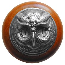 Notting Hill NHW-711C-AP Wise Owl Wood Knob in Antique Pewter/Cherry wood finish